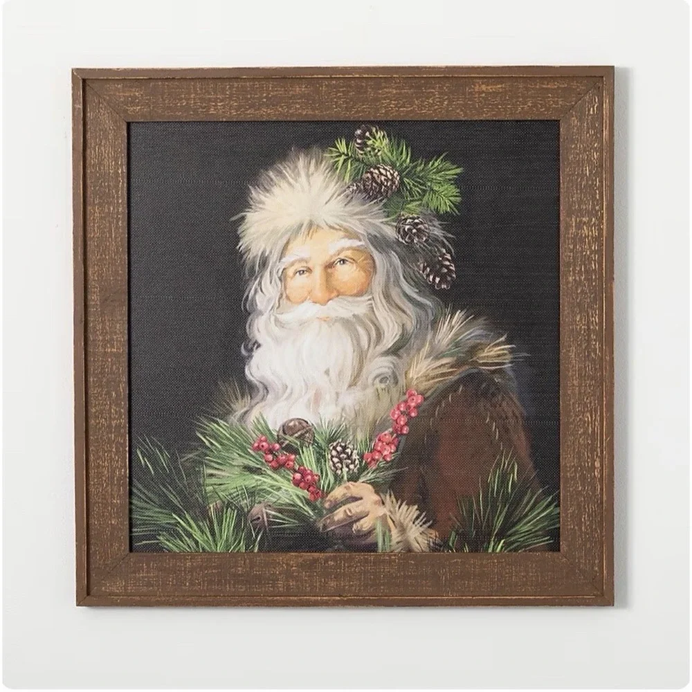 Primitive Woodland Santa 30x30 Christmas Wall Art Wood Frame Show Stopper!